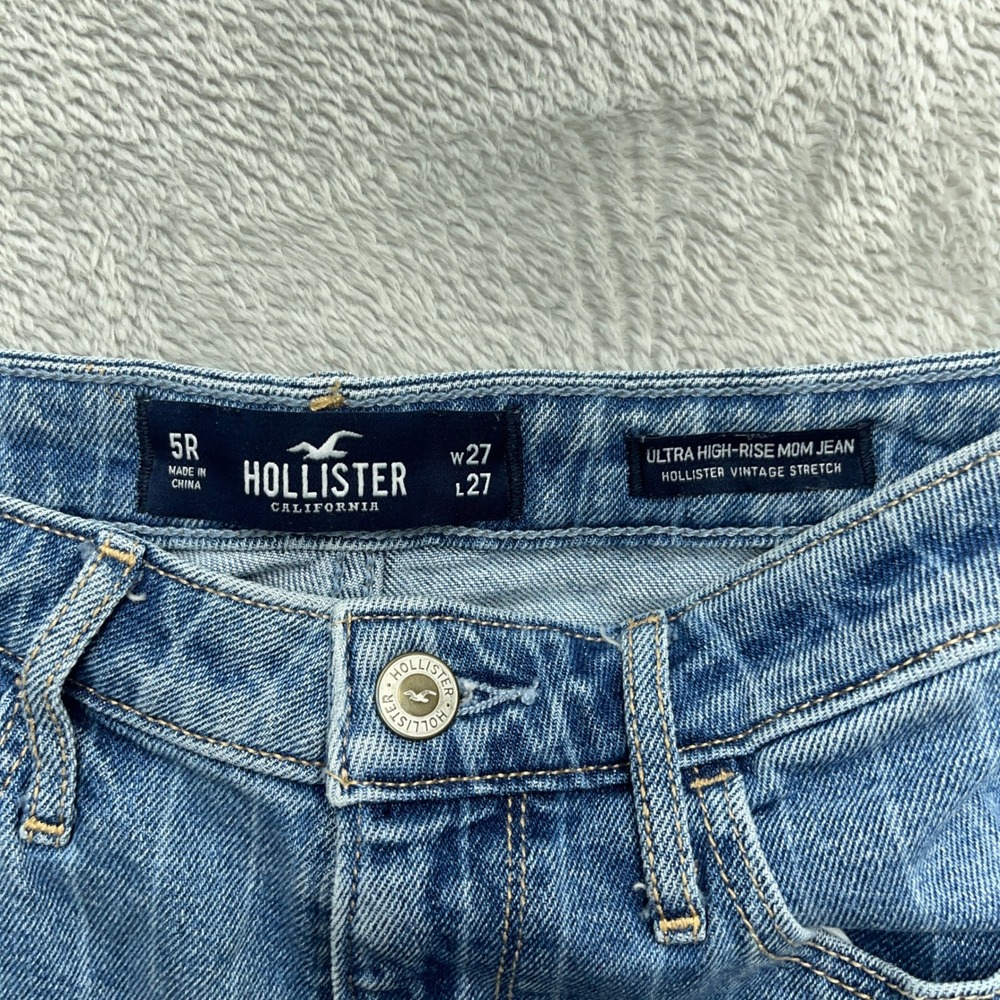 Hollister Ultra High Rise Mom Jeans Women 5 27x27 Blue Pinstripe Vintage Stretch - Picture 5 of 8